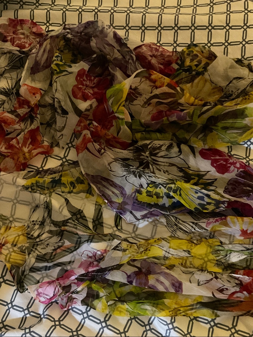 Floral Sheer Wrap Scarf in Yellow, Red & Purple NWOT